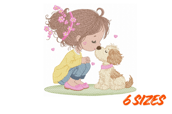 Download Sweet Girl &amp; Puppy Embroidery Art - Sweet Collection
